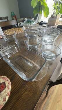 Anchor Hocking Glass Mixing Bowl and Baking Dish Set with Red Lids